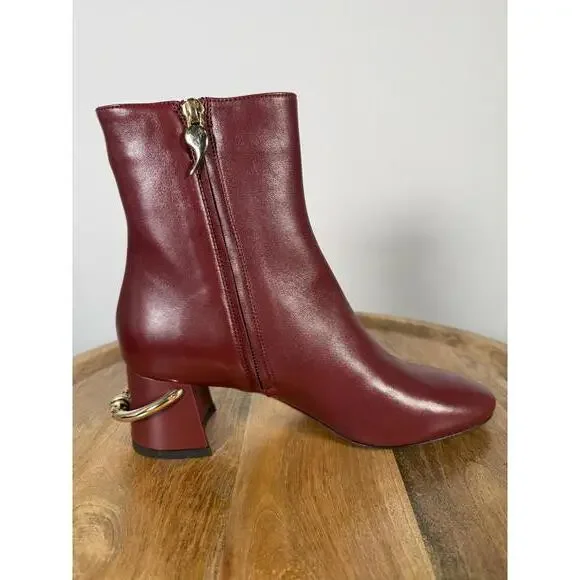 L’Autre Chose Burgundy Leather Ankle Boot Block Heel US 5 Made in Italy NWB - Picture 8 of 12